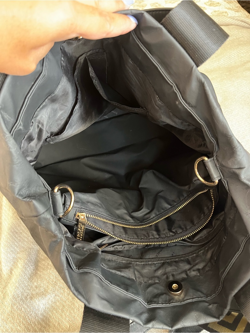 Versace Parfums Black Shoulder Bag Gold Medusa Logo Meandros Pattern Tote Bags - Picture 4 of 16